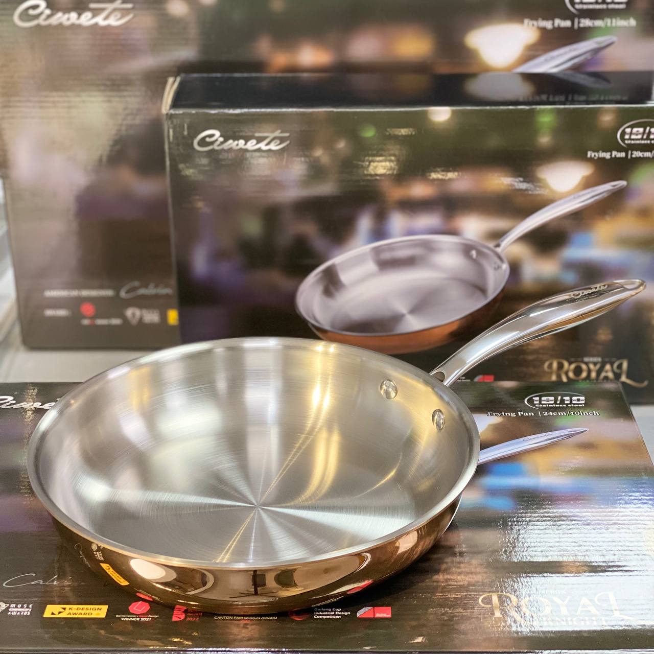 Chảo inox Ciwete Royal Knight màu vàng đồng